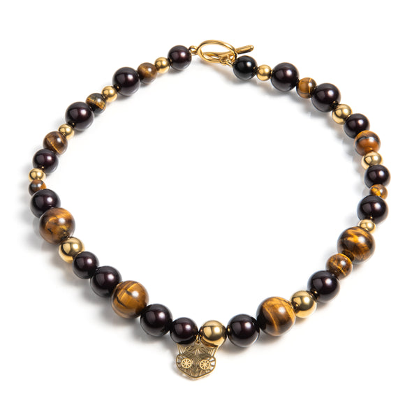 Ketting van lemon Luxury met goud bruin en zwarte tinten, een combinatie van 3d beads, tiger eyes (nature stone) en hoogwaardig ((chirurgisch staal)