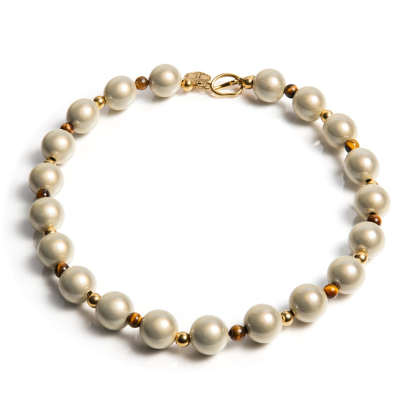 Kralen ketting | Coconut | 316L Staal | 3D kraal | Tigereye | Handgemaakt