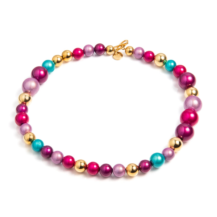 Ketting met paars, roze, goud en blauw. Wat een bijzondere combinatie van kleuren en materialen.  Make je outfit af met dit statement piece. Speciaal voor jou in Nederland ontworpen en gemaakt.