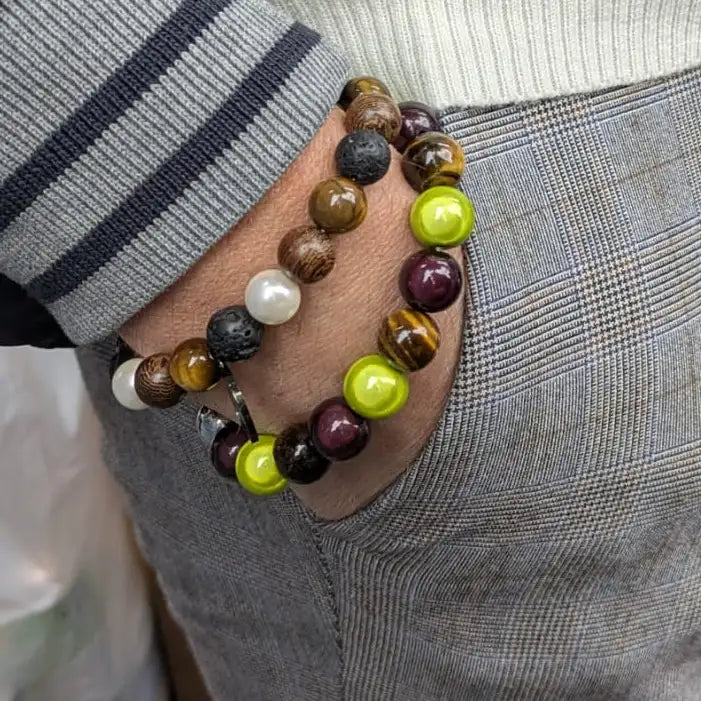 Handgemaakt in Nederland, kralenarmband, unisex, tiger eye, 3D beads, unieke armband - Lemon Luxury