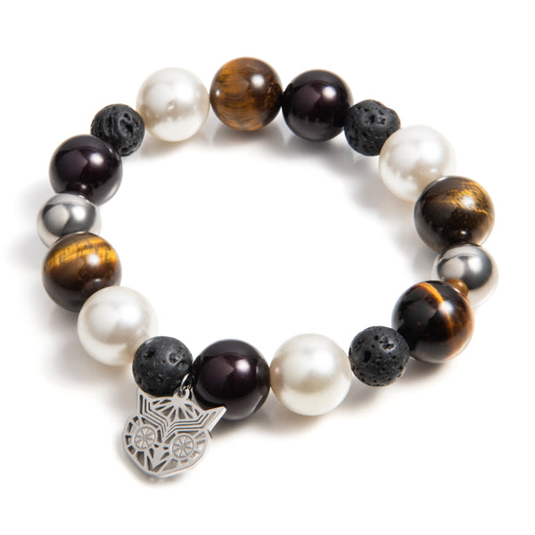 Kralen armband | Sydney | 316L Staal | 3D kraal | Tiger eye | Pearl Shell | Lava stone |Handgemaakt