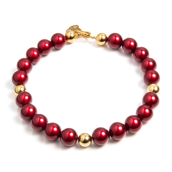 Rood cherry fel burgundy. Deze Lemon Luxury ketting heeft het allemaal. Gecombineerd met premiun chirurgisch staal. Afgemaakt met een gouden Lemon Luxury Logo hanger.